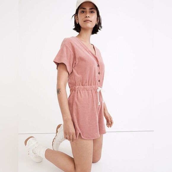 Madewell MWL Terry Cloth Pink Short Sleeve Romper XL - Picture 3 of 10
